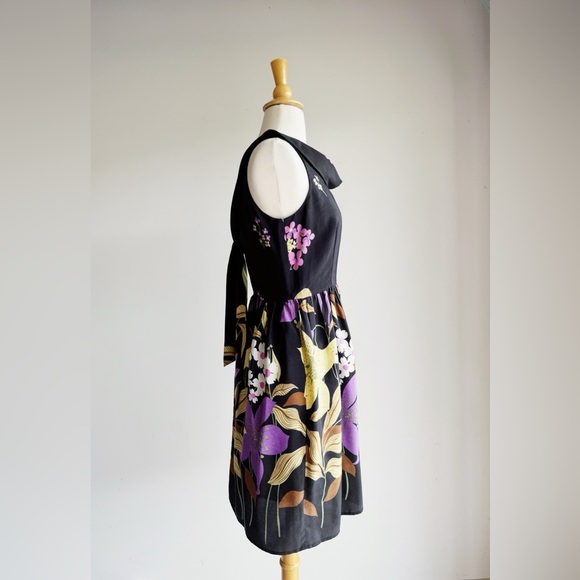 COREY LYNN CALTER Silk Blend Black Floral Dress 4 - Picture 3 of 6